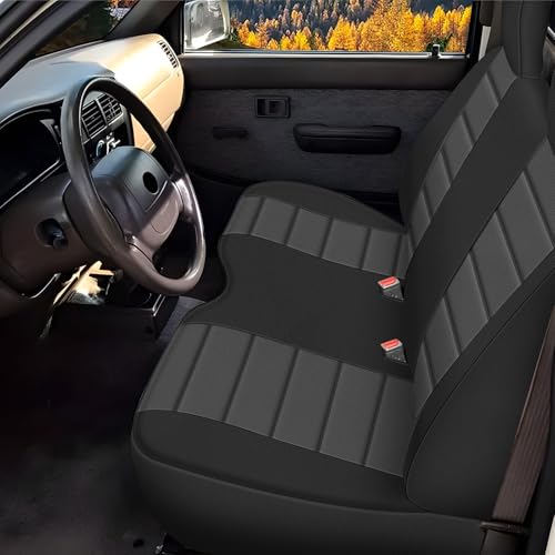 Truck Seat Cover Compatible with 1995-2004 Toyota Tacoma Front Bench Seat with Molded Headrest and Small Notched Cushion, Knitted Fabric - color: black & charcoal