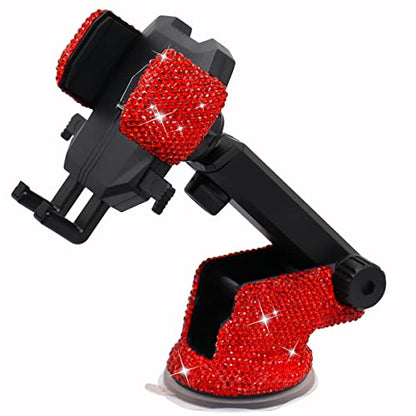 LYCARESUN Bling Car Phone Mount Holder,Shiny Crystal Rhinestone Phone Stand for Women and Girls, Car Accessories for Windshield Dashboard,Compatible with Most Cellphones (red) - color: red