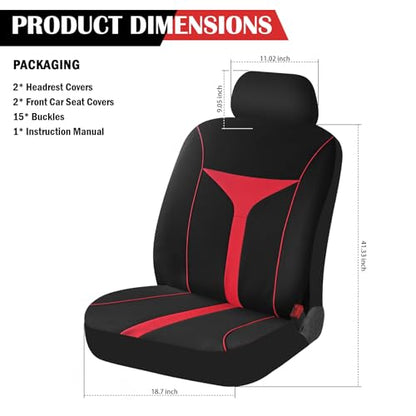 4PCS Car Seat Covers Full Set,Breathable Front Seat Covers for Cars for Reducing Back Sweating & Protection,Stylish Car Cover Seats with Reddish Line Cars Interior Accessories (Red)