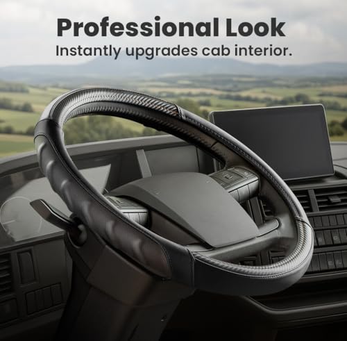 18 Inch Semi Truck Steering Wheel Cover for Freightliner Cascadia, Kenworth T680 T880, Peterbilt 579 & Volvo VNL – Heavy Duty Anti-Slip Leather Grip for Big Rig Class 8 Trucks – Black - color: Royal Black