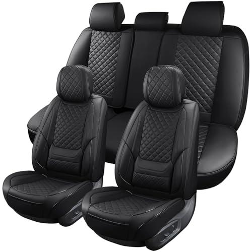 Black Leather Car Seat Covers Full Set Breathable Seat Protectors Waterproof Automotive Seat Covers Universal Fit for Most Cars SUVs Trucks Vehicles - color: BALCK4, size: Full Set