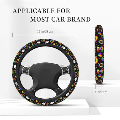 LGBTQ Pride Rainbow Heart Steering Wheel Cover for Women Elastic Rubber Steering Wheel Universal 15 Inch Fit for Cars, Auto, SUVs - color: LGBTQ Pride Rainbow Heart