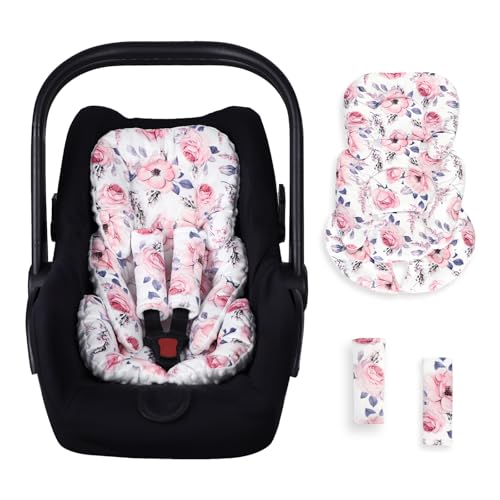 SWESEN Infant Car Seat Insert with 2 Strap Pads, Super Soft Carseat Head and Body Support for Baby Boys and Girls, Reversible Newborn Car Seat Insert Cushion for Strollers, Bouncers, Swing, Floral - color: Flower-1