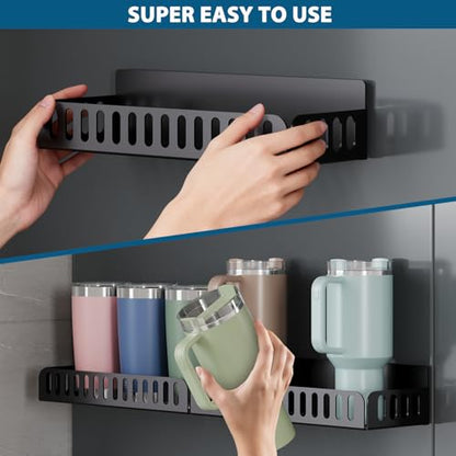 4 Pack Magnetic Stanley Cup Holder for Fridge(Holds 8-12),Heavy Duty Carbon Steel Tumbler Organizer Water Bottle Holder for Stanley Yeti Owala Cups ,Multipurpose Magnetic Shelf for Refrigerator