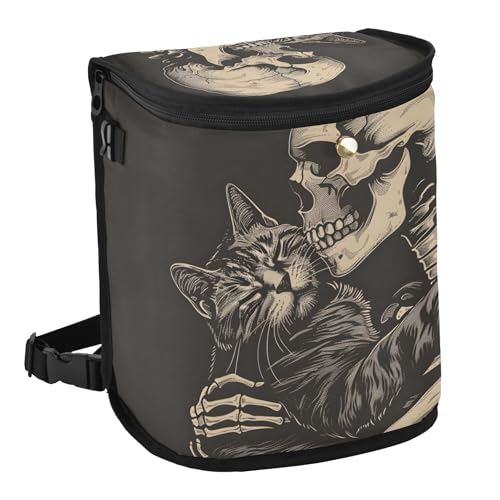 MNSRUU Car Trash Can with Lid, Cat Snuggled Human Skeletal Skull Car Trash Bag Hanging Organizers and Storage for Front Back Seat, Leak-Proof Trash Bin - color: Skull I9450