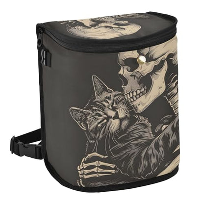 MNSRUU Car Trash Can with Lid, Cat Snuggled Human Skeletal Skull Car Trash Bag Hanging Organizers and Storage for Front Back Seat, Leak-Proof Trash Bin - color: Skull I9450