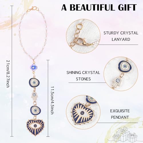 Blue Evil Eye Car Charm - Heart Evileye Rear View Mirror Hanging Ornament for Women, Suncatcher Car Accessory, Aesthetic Beaded Lanyards for Cars Window Balcony Decor - style: Blue Evil Eye