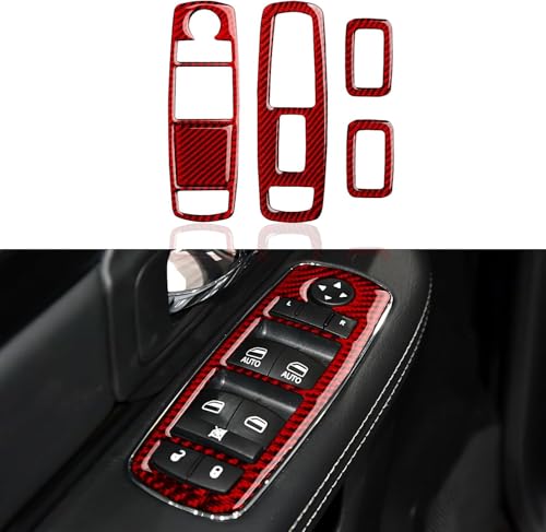 4 Doors Window Switch Lift Control Decals for 2011-2026 Dodge Durango / 2011-2023 Charger/Chrysler 300/2011-2021 Jeep Grand Cherokee WK2 Accessories Carbon Fiber Stickers - color: 4 Doors Window Switch