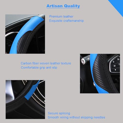 Ultra Fine Carbon Fiber Leather Steering Wheel Cover, Anti Slip and Sun Protective Protect The Steering Wheel, Easy to Install,Universal of 14.5"-15" (Blue) - color: Blue