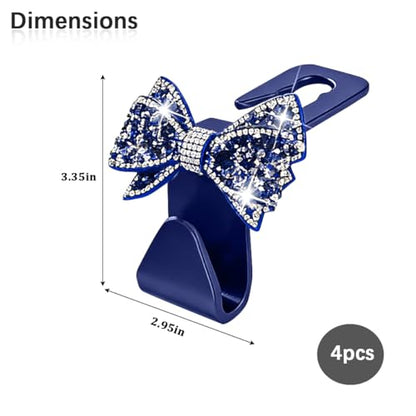 Bling Car Headreat Hook, 2PCS Crystal Rhinestone Cute Bow Vehicle Seat Back Hanger Storage for Purses Bags Grocery, Diamond Auto Rear Seat Organizer, Universal for SUV Truck Sedan (Blue) - style: Blue/4PCS