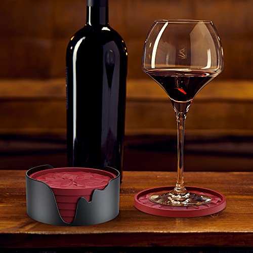 Silicone Coasters with Holder,[6 Pack] Drinking Coasters - Cup Mat for Hot or Cold Drinks, Thickened, Non-Slip, Non-stick,Deep Tray Desert Sage - color: Desert Sage