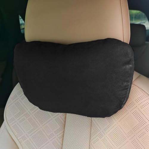 Car Headrest Pillow, Soft Breathable Suede Car Seat Neck Support Pillow for Comfortable Driving, Ergonomic Design Vehicle Head Protection Cushion for Most Cars(Black) - color: Black