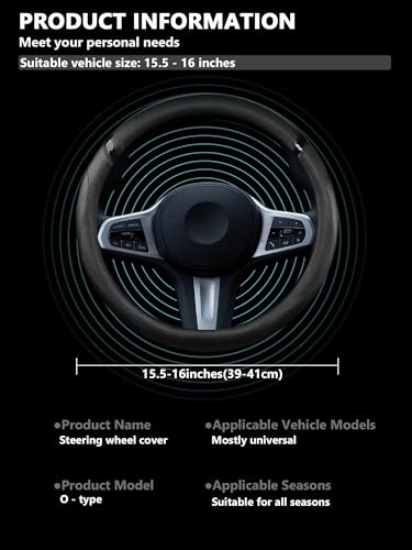 Cxtiy Universal 15.5-16 Inch Steering Wheel Cover – Non-Slip Microfiber Leather, Easy Install, Thickened Grip, All-Season Comfort for Cars & Trucks (Black, 15.5"-16") - color: Black