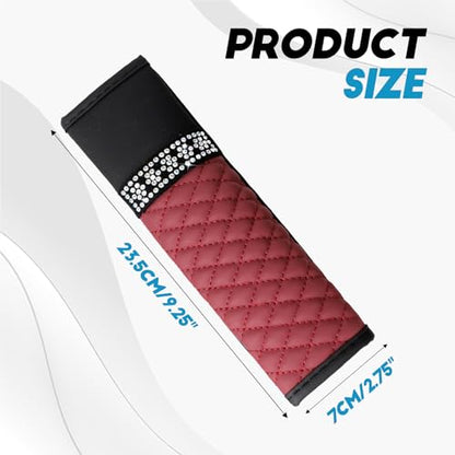 wuyaoyao 2PCS Bling Car Seat Belt Cover Pad, Breathable Leather Seatbelt Covers for Cars, Soft Comfortable Seatbelt Shoulder Strap Covers, Rhinestone Auto Seat Belt Protector Cushion (Wine Red) - color: Wine Red