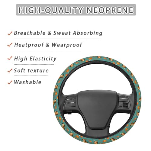 Cute Dogs Green Pattern Steering Wheel Cover for Women Men, Non-Slip Steering Wheel Protector Car Wheel Covers, Universal 15 Inch Fit for Auto, Suvs, Truck - color: Cute Dogs Green Pattern