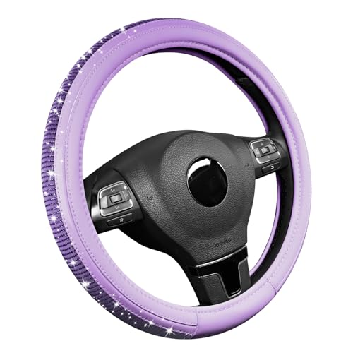 Road Comforts Bling Steering Wheel Cover – Purple Diamond Design, Universal Fit 14.5-15 Inch, Microfiber Leather, Anti-Slip & Breathable Design for Men and Women - color: Purple & Purple