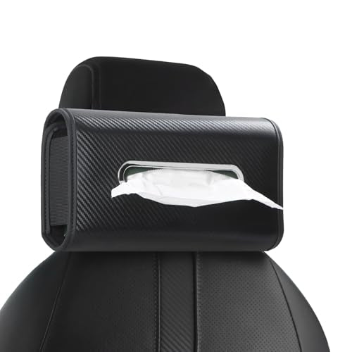 Upgraded Car Tissue Holder Premium PU Leather Tissue Box Cover Keep Tidy Backseat Rectangular Napkin Holder for Car Fits for 100-160 Regular Size Tissues Multi-Position Organizer in Cars Black