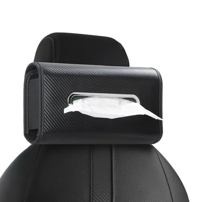 Upgraded Car Tissue Holder Premium PU Leather Tissue Box Cover Keep Tidy Backseat Rectangular Napkin Holder for Car Fits for 100-160 Regular Size Tissues Multi-Position Organizer in Cars Black