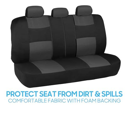 BDK PolyPro Car Seat Covers Full Set in Charcoal on Black – Front and Rear Split Bench for Cars, Easy to Install Cover Set, Accessories Auto Trucks Van SUV - color: Charcoal Gray