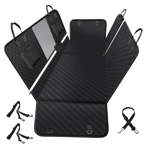 Vailge 6 in 1 Car Seat Cover for Back Seat, 60/40 Split, 100% Waterproof with Mesh Window, Scratch Prevent Anti-slip Dog Hammock, Standard - color: Black With Split Front Cover, size: Standard