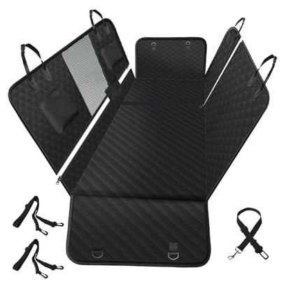 Vailge 6 in 1 Car Seat Cover for Back Seat, 60/40 Split, 100% Waterproof with Mesh Window, Scratch Prevent Anti-slip Dog Hammock, Standard - color: Black With Split Front Cover, size: Standard