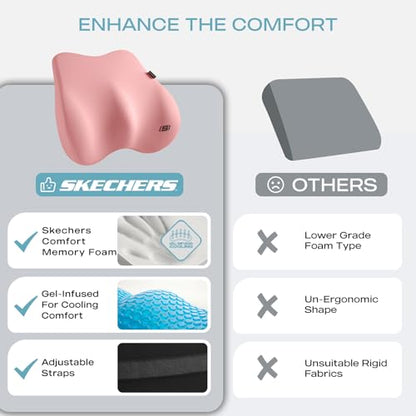 Skechers Lumbar Pillow Premium Gel & Memory Foam, Lumbar Support Pillow for Office,Chair Lower Back Pain Relief Lumbar Pillow,Ergonomic Back Support Pillow for Office Chair,Car,Home,Travel,Pink