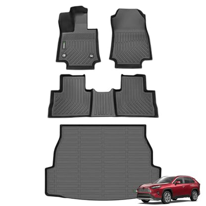 ANBINGO®Fit for Toyota RAV4 Floor Mats 2019-2025(Not Fit Hybrid) All Weather TPE Mats Custom Fit for Floor Liner for Toyota RAV 4 LE/XLE/Limited/TRD/Adventure Front and Rear 2 Row Car Mats,Black - size: SET-RAV4 2019-2025