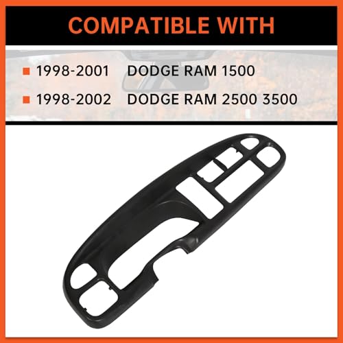 ECOTRIC Dash Board Bezel Cover Compatible with 1998-2002 Dodge Ram 1500 2500 3500 Truck Replace for 68042746AC, 5GK51DX9AA, 5EU11DX9AB w/Clips - size: Dash Bezel W/O Vents