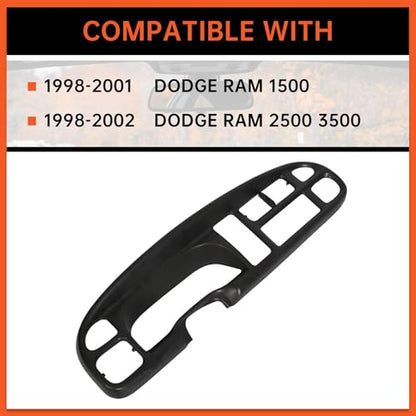 ECOTRIC Dash Board Bezel Cover Compatible with 1998-2002 Dodge Ram 1500 2500 3500 Truck Replace for 68042746AC, 5GK51DX9AA, 5EU11DX9AB w/Clips - size: Dash Bezel W/O Vents