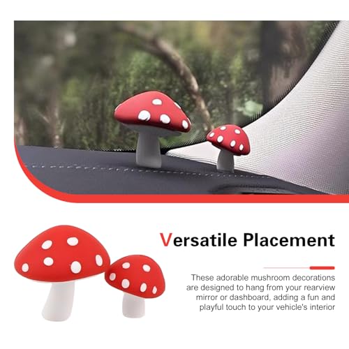 2 PCS Mushroom Car Interior Decoration, Cute & Healing Car Dashboard & Center Console Ornament with Invisible Adhesive, Mushroom Cars Decor Gifts for Women Girl Men