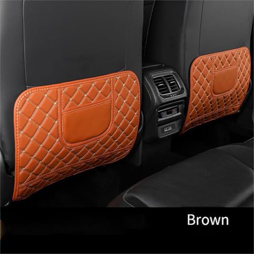 2pcs Car Seat Back Anti Kick Mat Half-Size Pad Leather Cover Seat Protector Auto Accessories (Brown) - color: Brown
