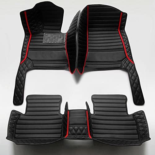 Custom Personalized Floor Mats for Cars - Luxury Full Coverage All Weather Mats, Anti-Slip Leather Mat Set, Fit for 99% of Cars, SUVs & Trucks (Black+Red bar, D-Diamond+Strip) - color: Black + Red Bar, size: D-Diamond+Strip