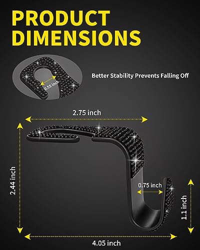 4 Pack Blink Diamond Car Seat Headrest Hooks Crystal Rhinestone Car Purse Holder Universal Interior Accessories for Handbags, Water Bottles, Coats, Umbrellas, Black - color: Black