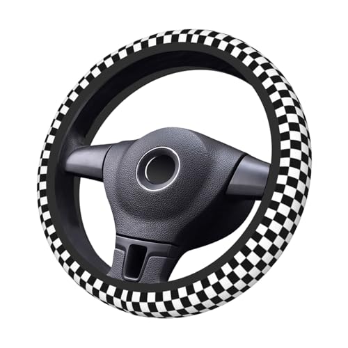 Black and White Checkered Pattern Universal Steering Wheel Covers, Cute Car Accessories for Women Girls Car Truck - color: Black And White Checkered Pattern