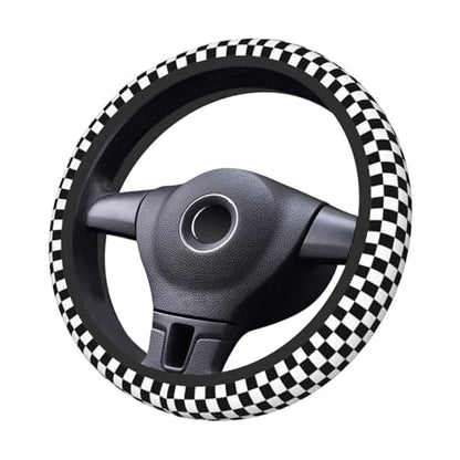 Black and White Checkered Pattern Universal Steering Wheel Covers, Cute Car Accessories for Women Girls Car Truck - color: Black And White Checkered Pattern