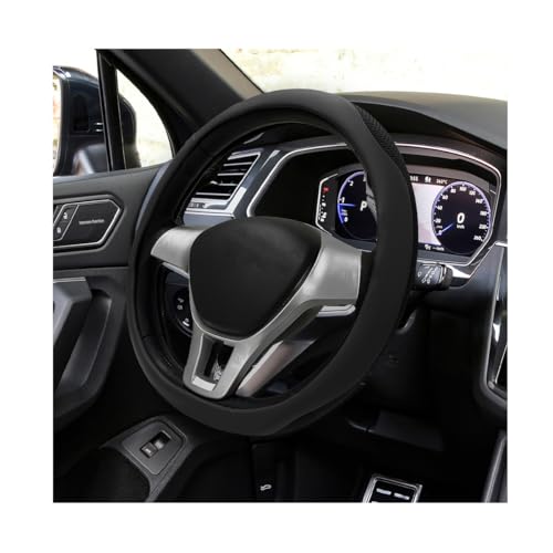 Car Steering Wheel Cover, Leather Breathable Ice Silk Auto Wheel Wrap with Anti-Slip Lining, Scratch-Resistant Elastic Protector Fit for 14.5-15 Inch Steering Wheels (Black) - color: Black