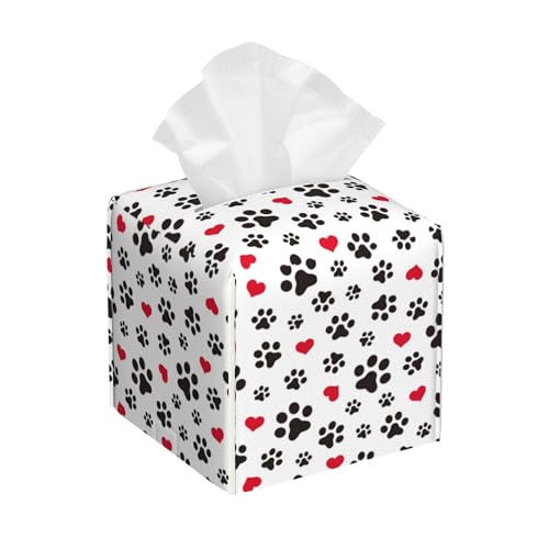 Dog Paw Cat Paw Heart Love Tissue Box Cover Square, Animal Puppy Footprints Tissue Box Holder Waterproof Leather Facial Paper Organizer Dispenser for Bathroom Home Car Nightstand Vanity Desk - color: Color-18