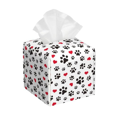 Dog Paw Cat Paw Heart Love Tissue Box Cover Square, Animal Puppy Footprints Tissue Box Holder Waterproof Leather Facial Paper Organizer Dispenser for Bathroom Home Car Nightstand Vanity Desk - color: Color-18