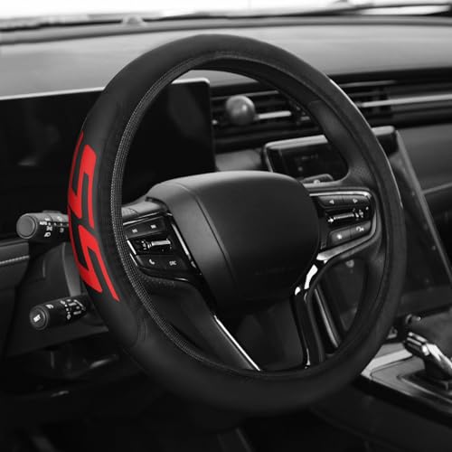 Premium Leather Steering Wheel Cover Compatible with Chevy Camaro SS, Universal Fit 14-15 Inch, Breathable, Comfortable Grip, Lightweight, Easy Install Accessory - color: Red SS