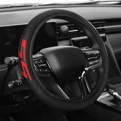 Premium Leather Steering Wheel Cover Compatible with Chevy Camaro SS, Universal Fit 14-15 Inch, Breathable, Comfortable Grip, Lightweight, Easy Install Accessory - color: Red SS