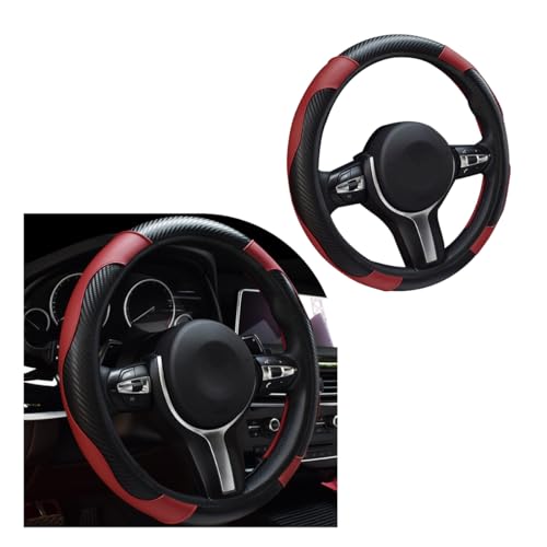 povtii Car Steering Wheel Cover, 15 Inch Leather Breathable Auto Steering Wheel Protector, Comfortable Non-Slip Vehicle Steering Wheel Covers, Universal Interior Car Accessories (Wine Red) - color: Wine Red