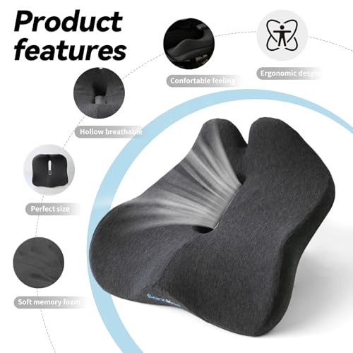 18x16 Inch Memory Foam Seat Cushion for Office, Travel, Car | Black Chair Cushions with Removable Washable Cover, Non-Slip Bottom and Carry Handle - color: Black