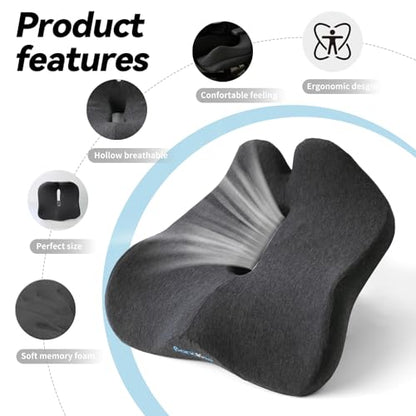 18x16 Inch Memory Foam Seat Cushion for Office, Travel, Car | Black Chair Cushions with Removable Washable Cover, Non-Slip Bottom and Carry Handle - color: Black