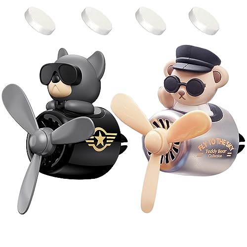 2 Pcs Pilot Car Air Freshener, Cute Duck Car Vent Clip Air Freshener Automotive Air Outlet Fan Diffuser, Automotive Interiors Vent Decoration (Dog+Bear) - color: Dog+Bear
