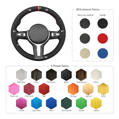 MEWANT Hand-Stitched Steering Wheel Cover for BMW (M Sport) F22 F23 F30 F34 F32 F33 F36 F10 F07 F12 F13 F06 F39 F25 F26 F15 F16, DIY Custom Fit Steering Wheel Wrap for BMW - color: 45:red stripe + red thread