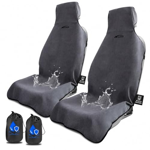 2 Pack Towel Car Seat Covers, Waterproof Washable Front Seat Protectors with Soft Terry Cloth, Non-Slip Backing, Universal Fit for Cars SUVs Trucks,Gym,Beach,Pets, Kids,Road Trips (Gray) - color: Gray- towel seat cover, size: Front Seat - 2 pcs
