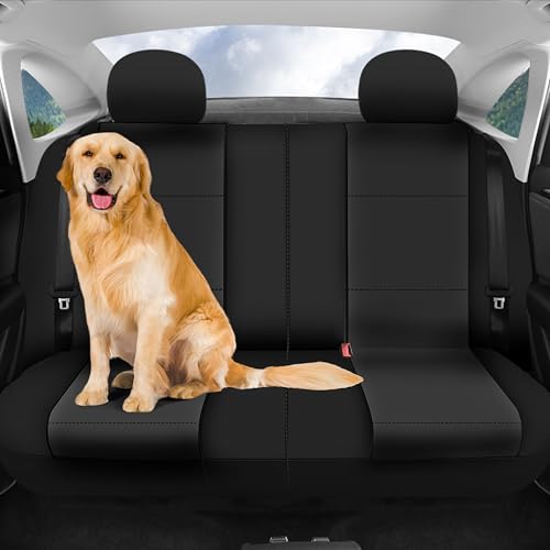 FH Group Car Seat Covers Full Set Neoprene - Universal Fit, Automotive Low Back Front Seat Covers, Airbag Compatible, Split Bench Rear Seat, Washable Seat Cover for SUV, Sedan Black