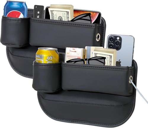 Anti-Drop Car Seat Gap Filler Organizer, Premium Leather Console Organizer, Easy Access to Phone/Keys, Universal Fit for Car SUV Truck Multi-Purpose Essentials Organizer(2PC) - color: black