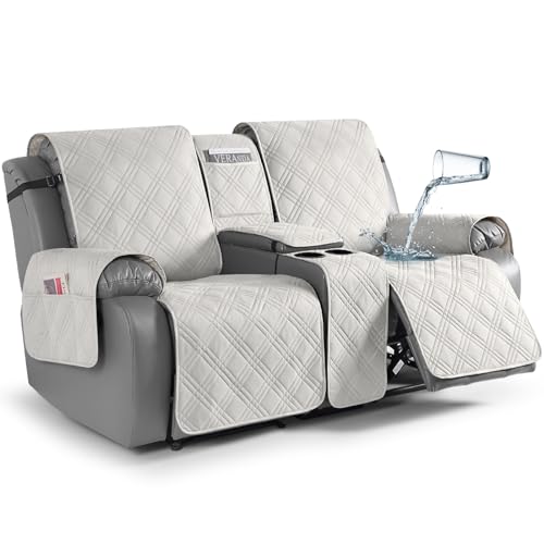 TAOCOCO Loveseat Recliner Cover with Console, Non-Slip Split Reclining Pet Cover for Dual Loveseat Recliner, Furniture Protector with Elastic Straps (2 Seater, Off White) - color: Off White, size: 2 Seater