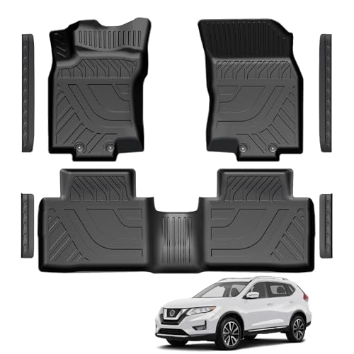 Floor Mats Fit for Nissan Rogue 2014-2020 (NOT for Sport/Select/Hybird/7-Seat), TPE All Weather Durable 1st and 2nd Row Floor Liners Door Sill Guards for Nissan Rogue Accessories